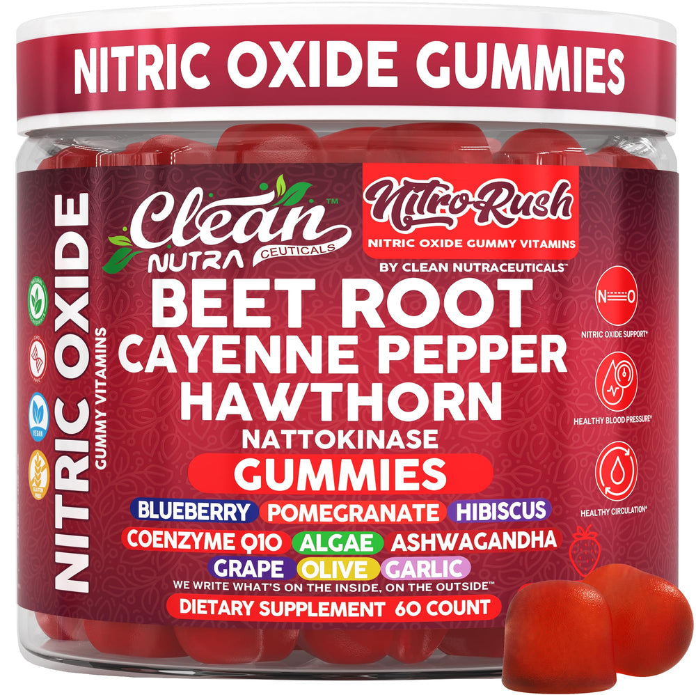 Clean Nutraceuticals Nitro Rush gummies close-up highlighting chewy texture for workout support.