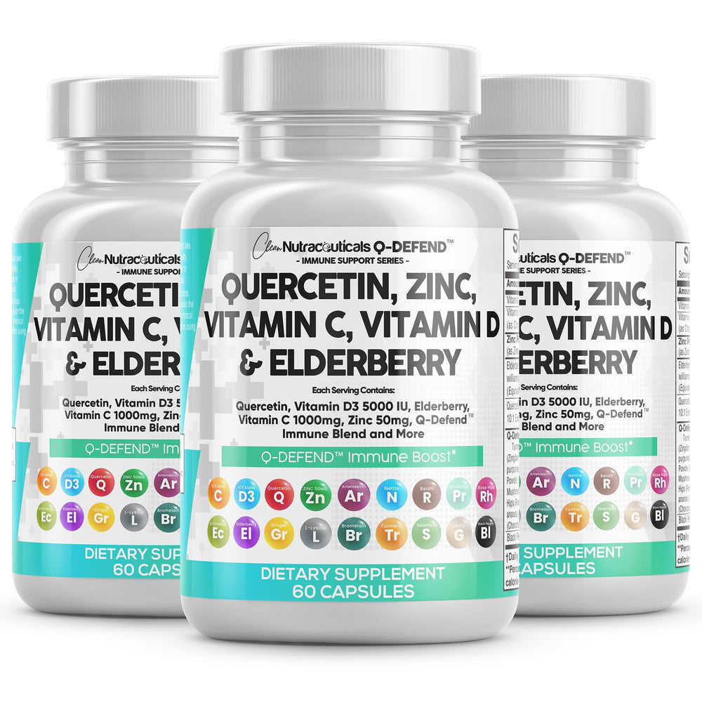 Clean Nutraceuticals Q Defend bottle front with all-in-one immune support capsules