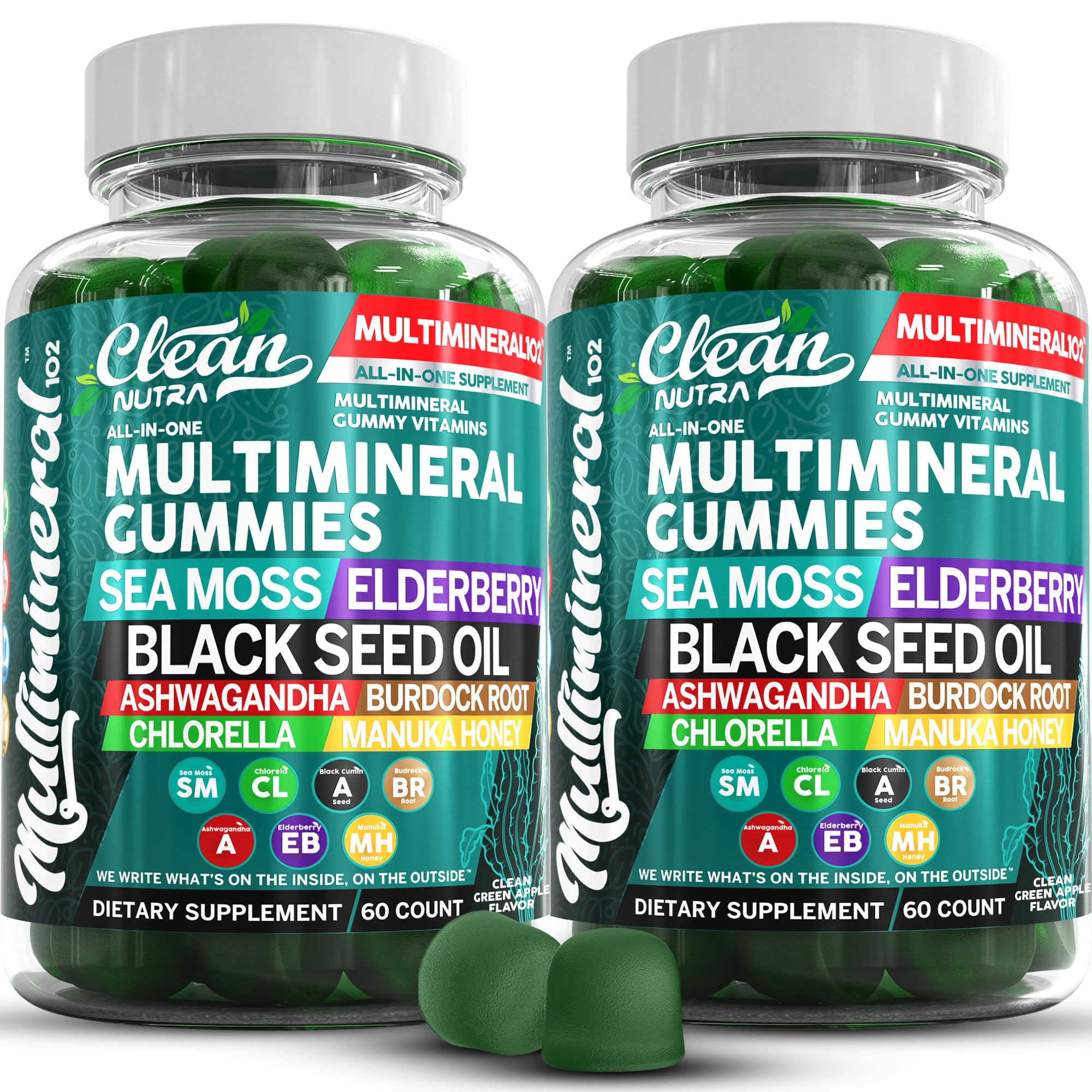Clean Nutra Sea Moss Gummies bottle-front – tasty vegan daily supplement.