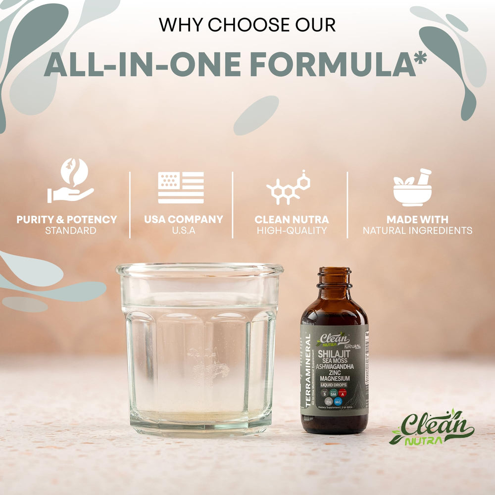 Terra Mineral Shilajit drops easily mix into water or smoothies for daily use.