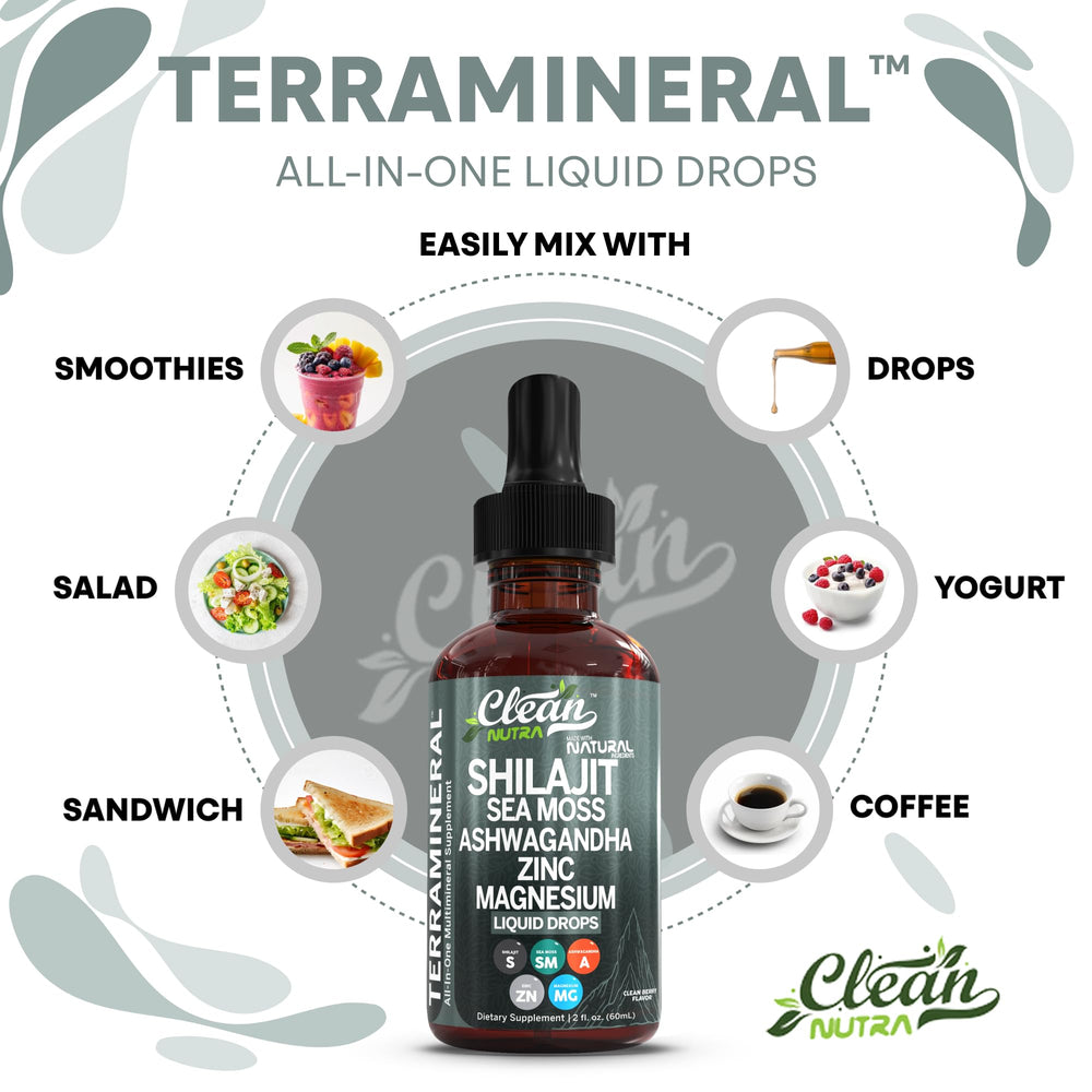 Gluten-free Terra Mineral Shilajit drops formula in a convenient bottle.