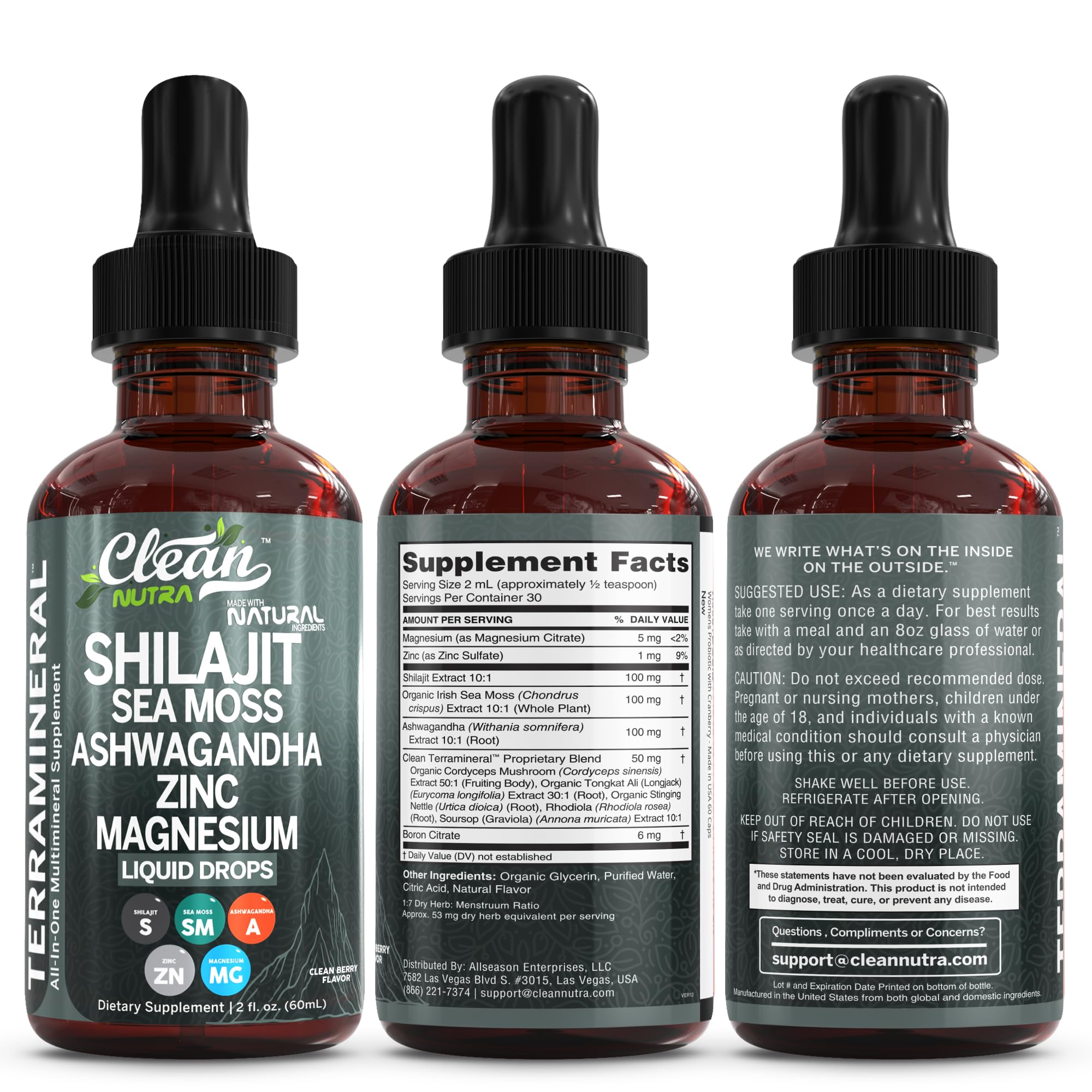 Two-pack packaging of Clean Nutra Terra Mineral Shilajit drops.