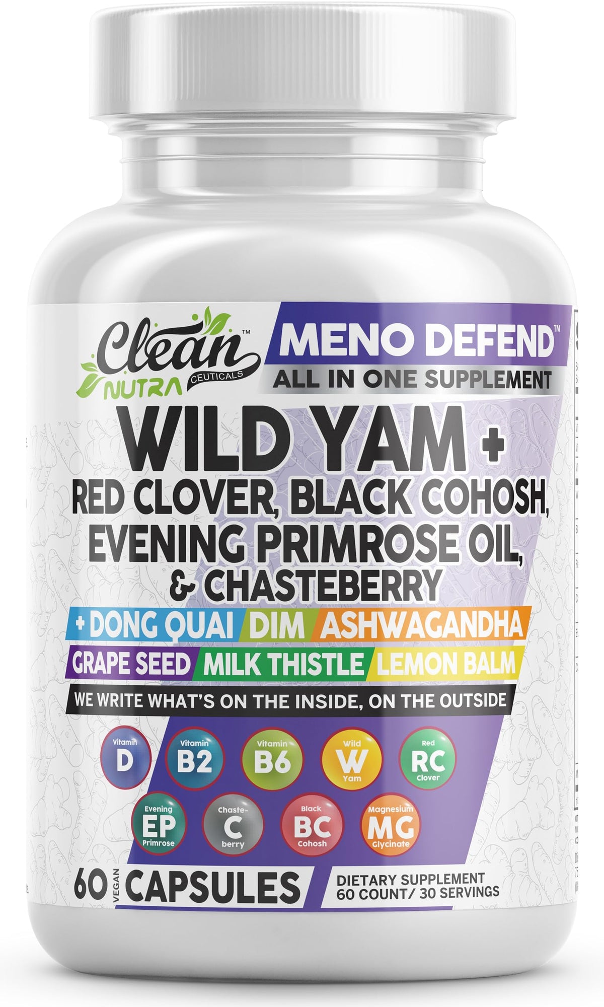 Clean Nutra Wild Yam Root Capsules bottle for convenient menopause support