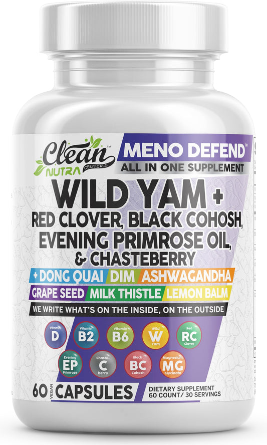 Clean Nutra Wild Yam Root Capsules bottle for convenient menopause support