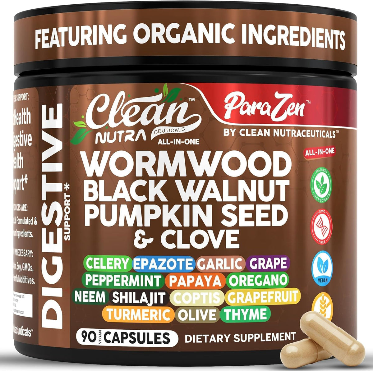Clean Nutra Wormwood bottle pour supports digestive balance in daily routine.