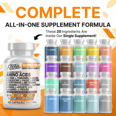 Clean Nutraceuticals amino acids label clearly lists ingredients for daily vitality and immune support