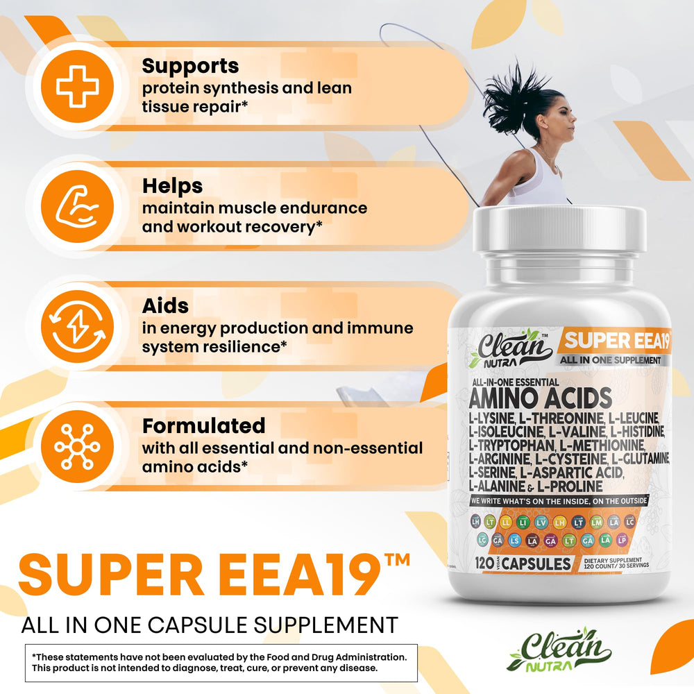 Clean Nutraceuticals amino acids pack shot presents convenient capsules for daily supplement routine