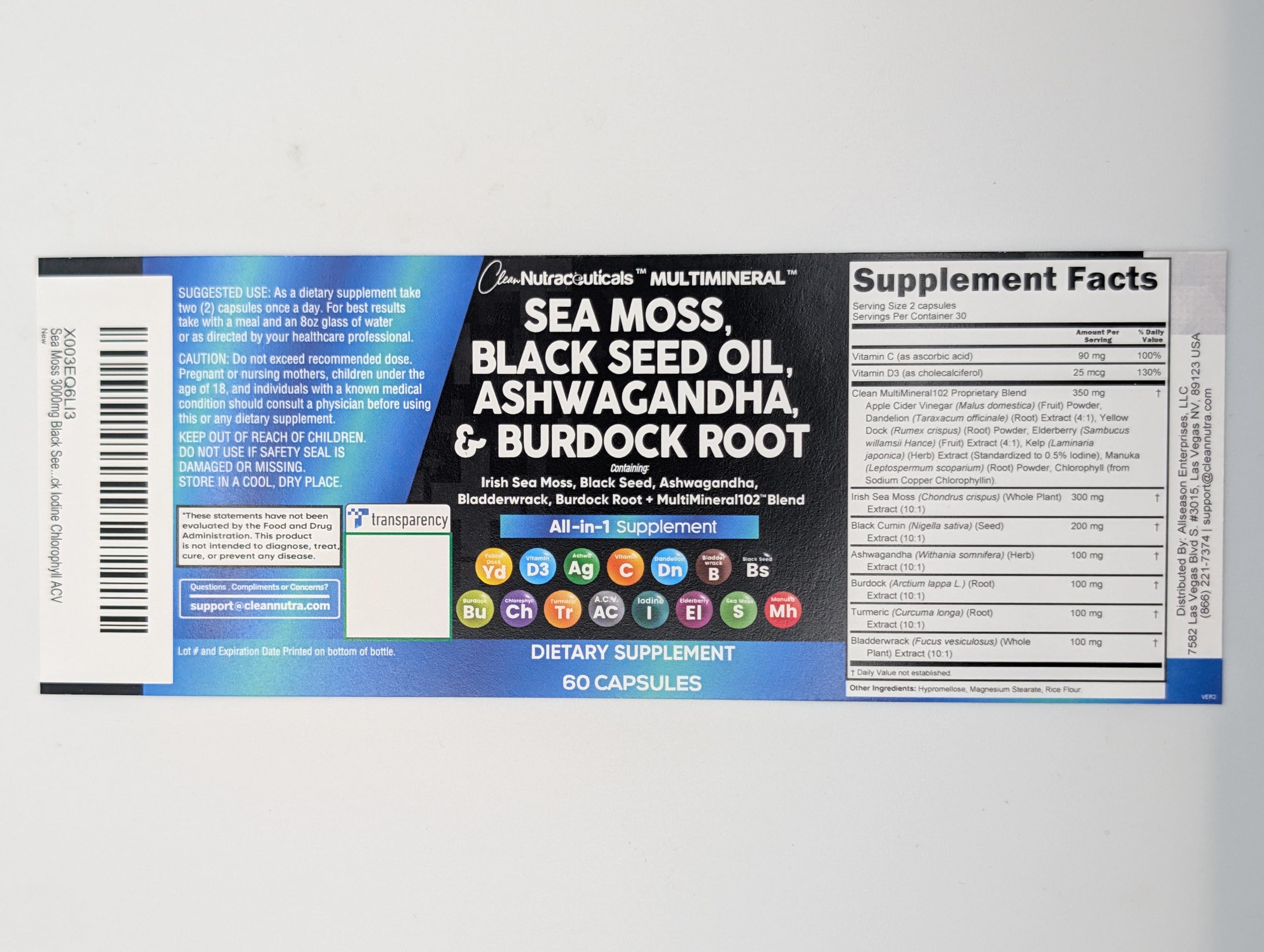 Clean Nutraceuticals apple cider vinegar blend with chlorophyll and honey capsules for everyday balance.