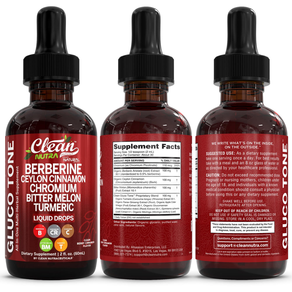 Clean Nutraceuticals Berberine Gymnema Drops bottle supports mindful snacking habits.