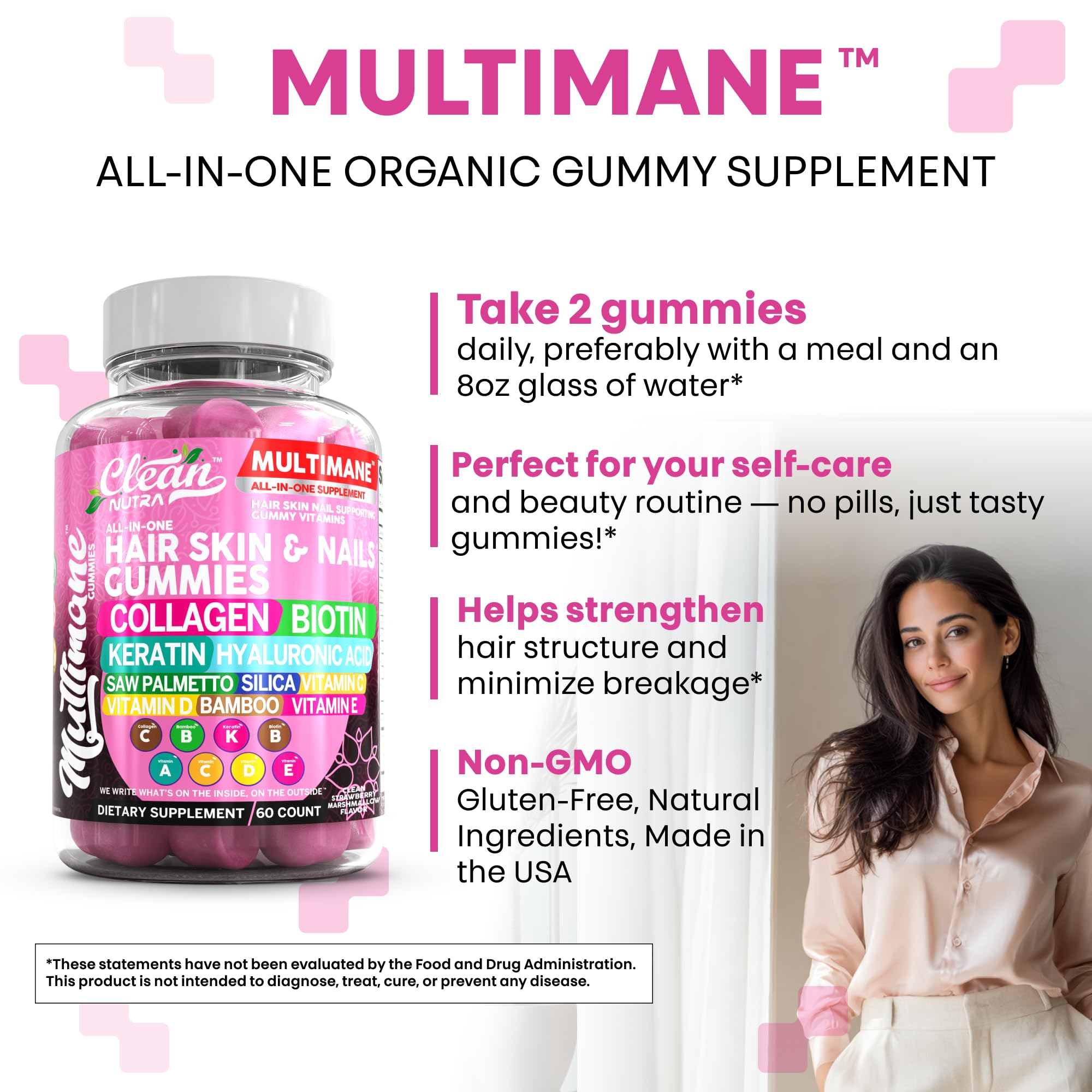 Clean Nutraceuticals biotin 10000mcg keratin focus image suggests stronger hair.