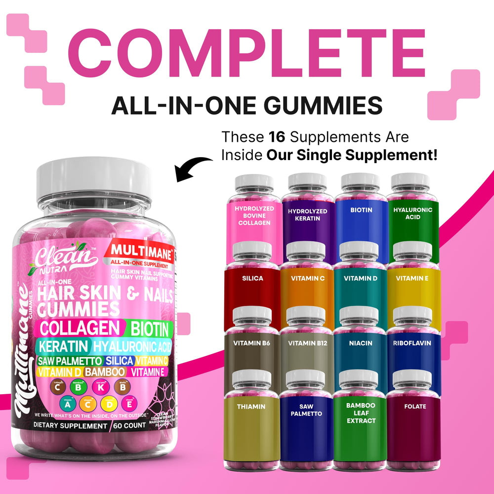 Clean Nutraceuticals Biotin Collagen Keratin Gummies close-up shows strawberry texture.