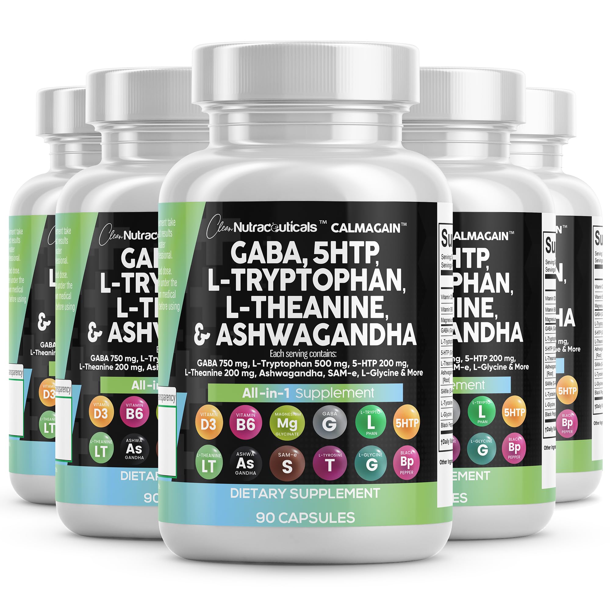 Clean Nutraceuticals CalmAgain bottle with GABA shows mood-support blend for daily balance