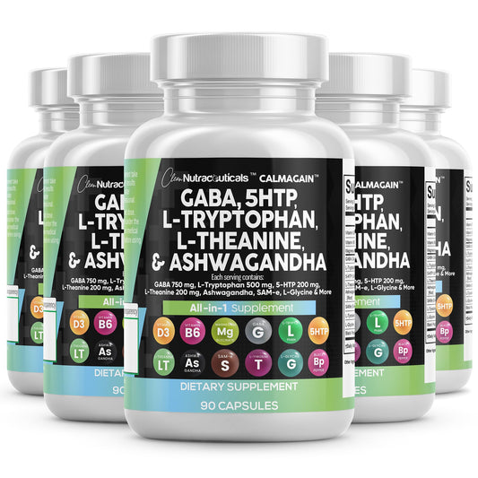 Clean Nutraceuticals CalmAgain bottle with GABA shows mood-support blend for daily balance
