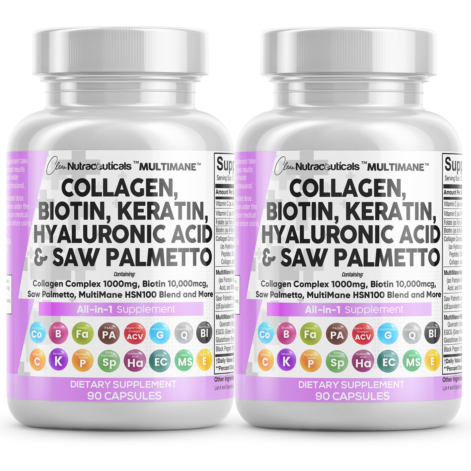 Clean Nutraceuticals collagen pills 1000mg bottle supports hair, skin, and nails appearance