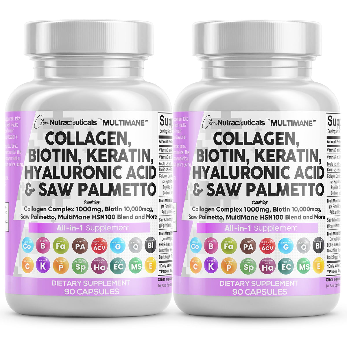 Clean Nutraceuticals collagen pills 1000mg bottle supports hair, skin, and nails appearance