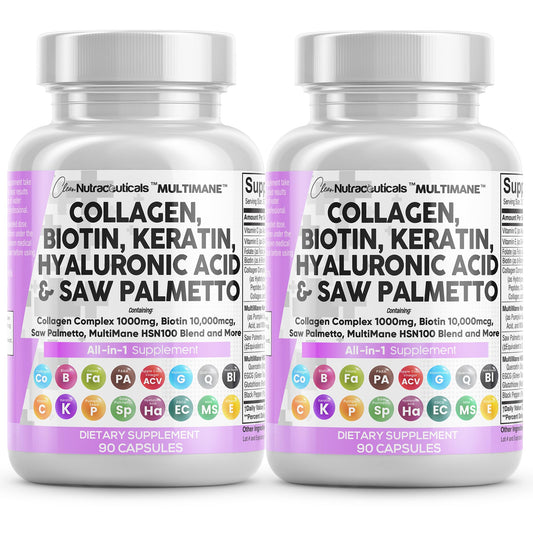 Clean Nutraceuticals collagen pills 1000mg bottle supports hair, skin, and nails appearance