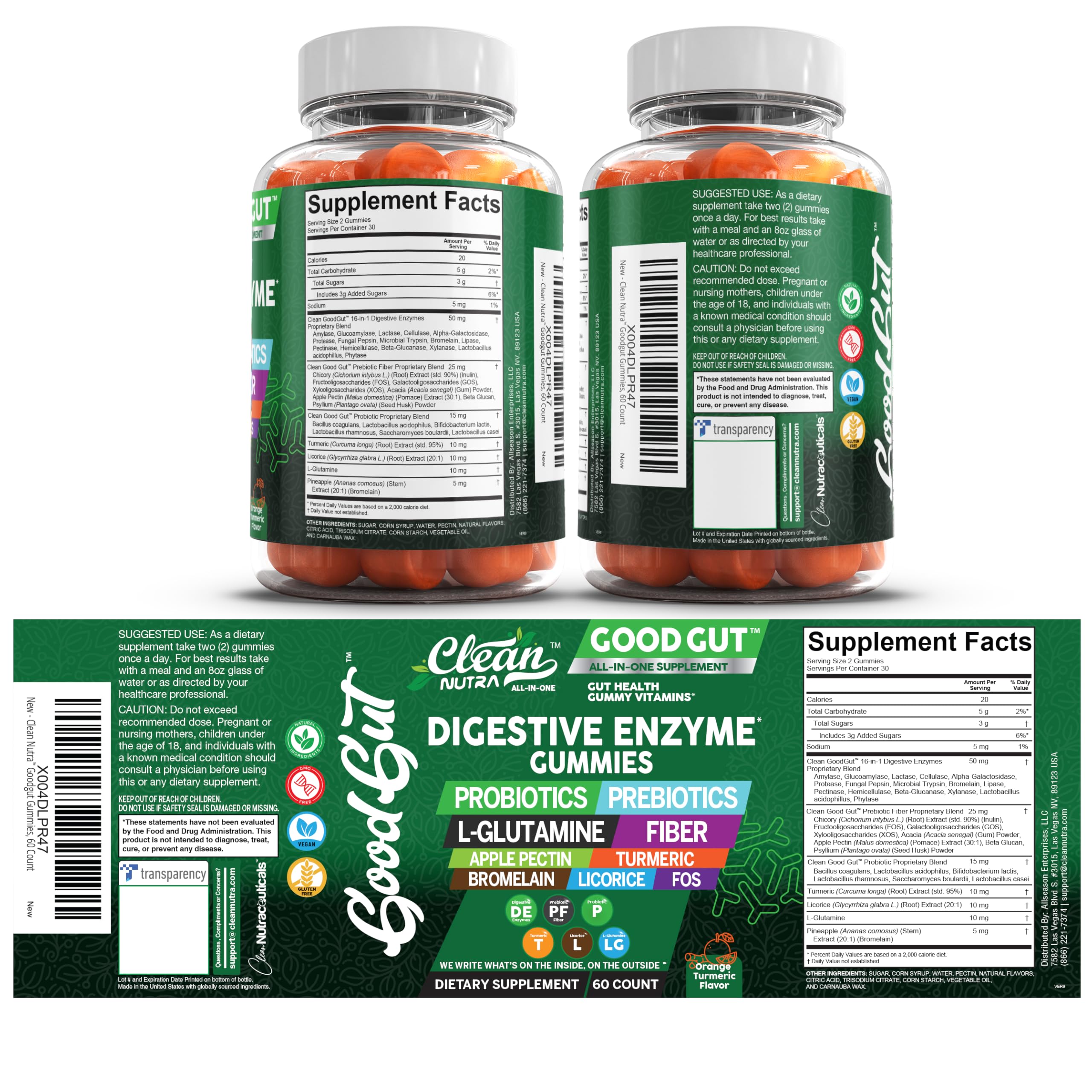 Daily-dose packshot of Clean Nutraceuticals all-in-one gut health gummies