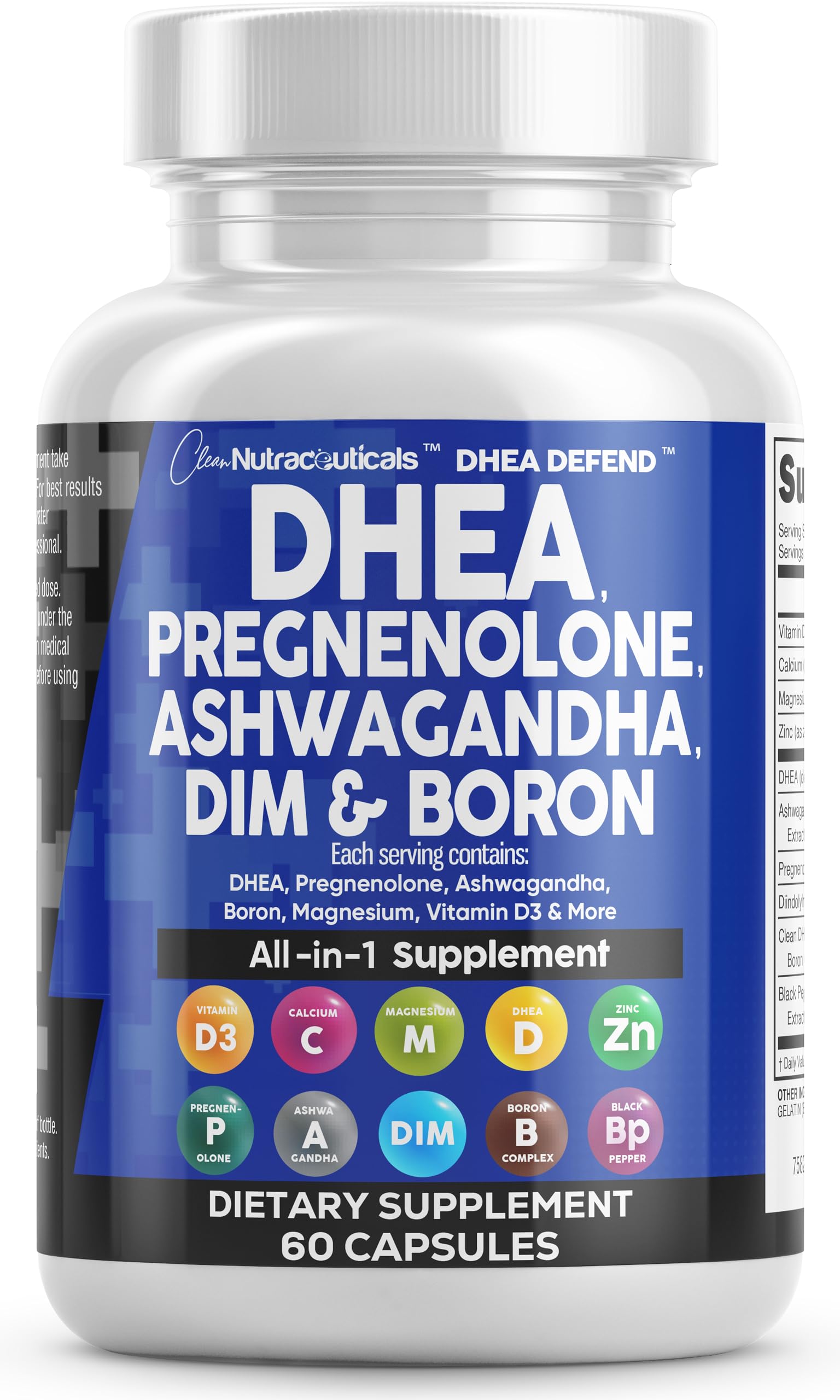 Clean Nutraceuticals DHEA 200mg bottle front view showing energy and vitality potential.
