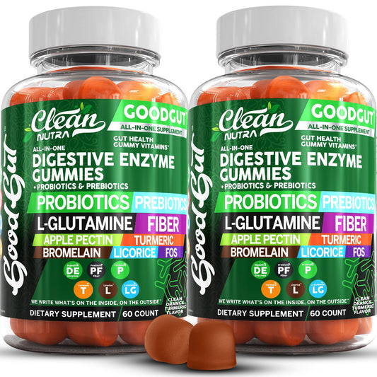 Clean Nutraceuticals digestive enzymes gummies bottle with probiotic support for gut health