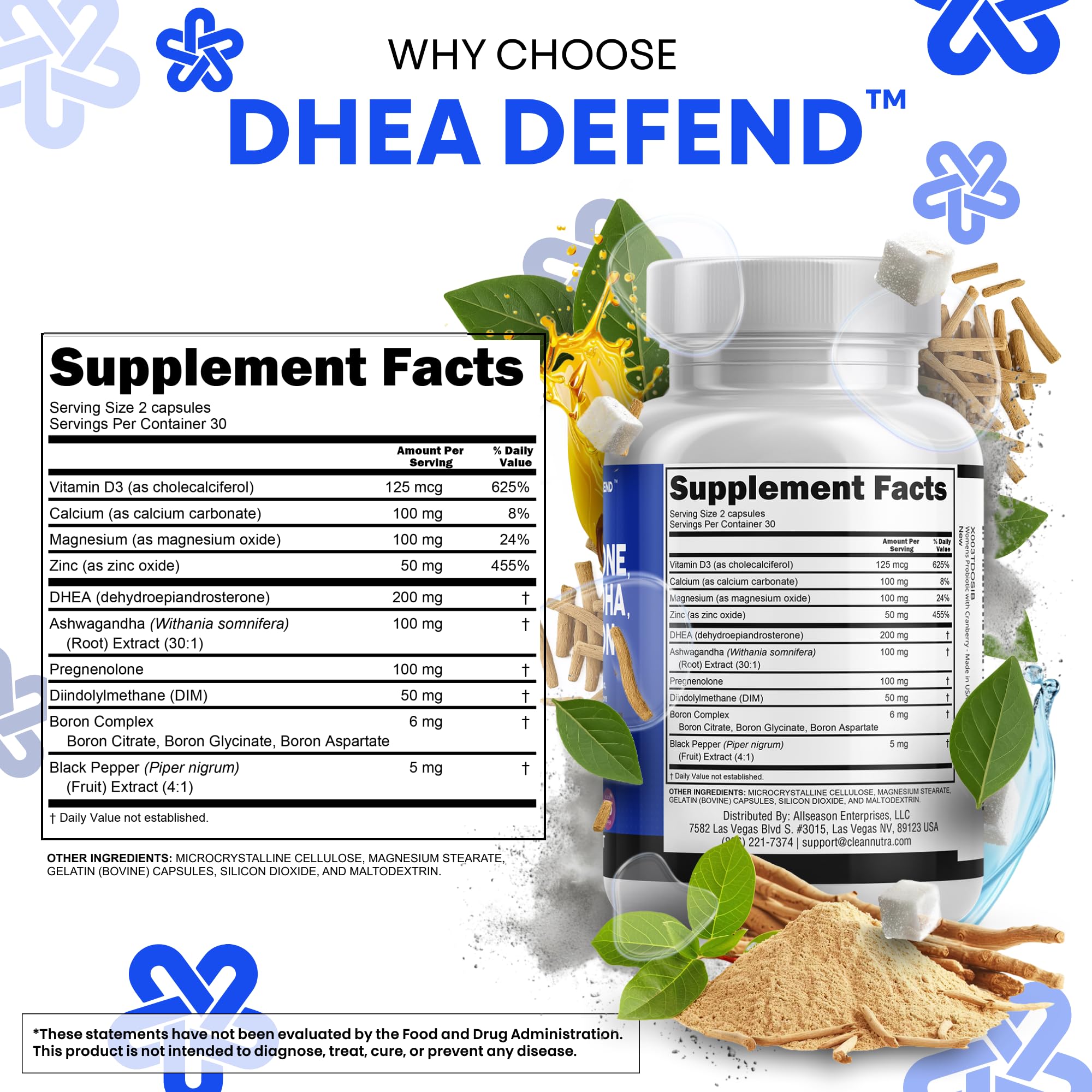 Clean Nutraceuticals DIM Boron complex capsules illustrating estrogen balance potential and wellness.