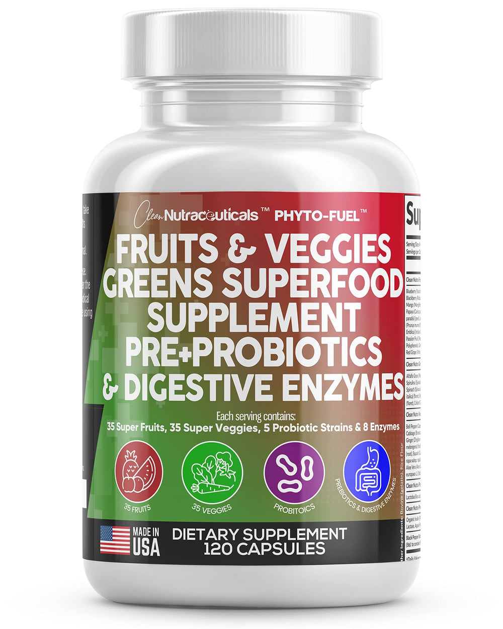 Clean Nutraceuticals Reds and Greens bottle for daily vitality and balanced nutrition