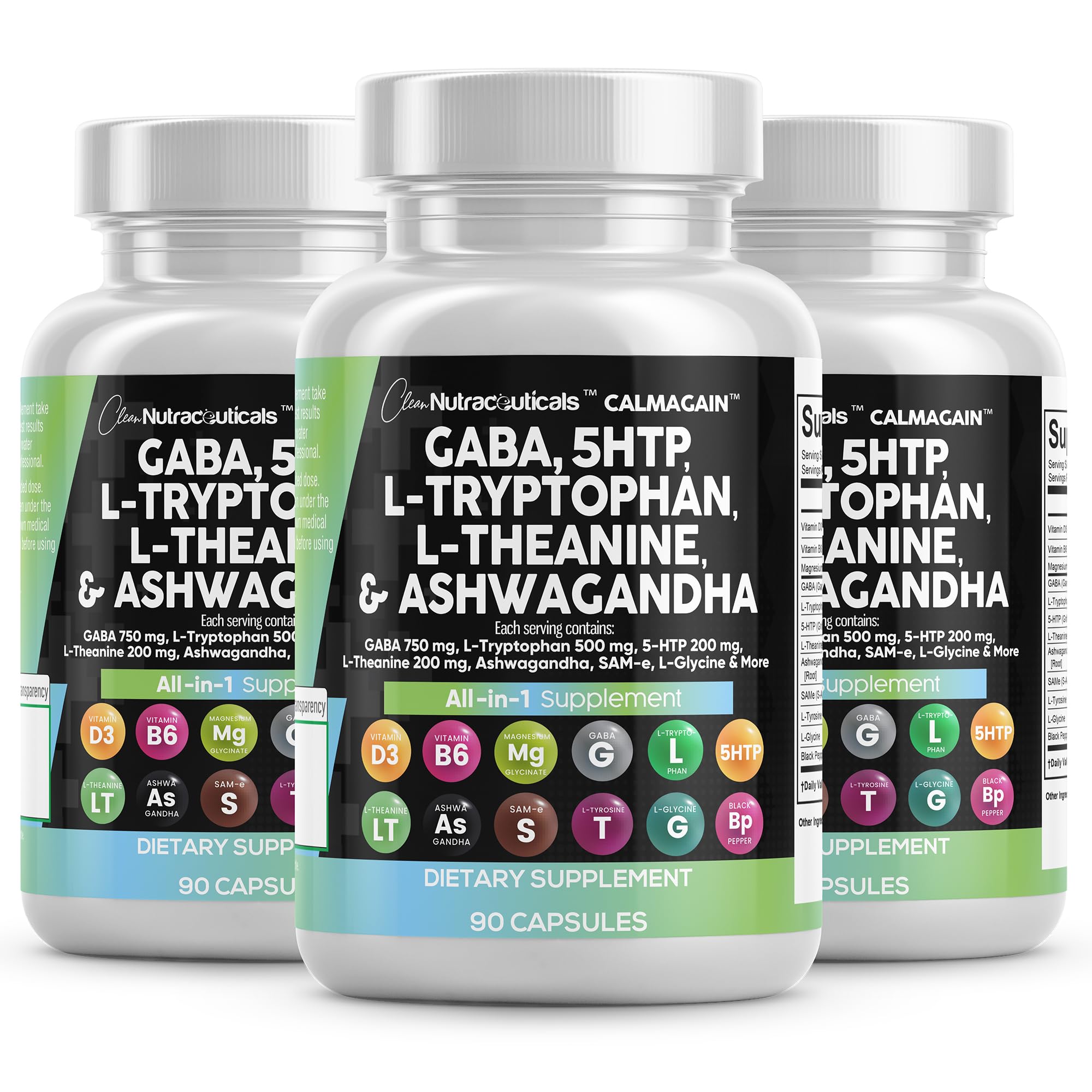 Clean Nutraceuticals GABA 750mg tub label close-up highlighting mood-support blend.