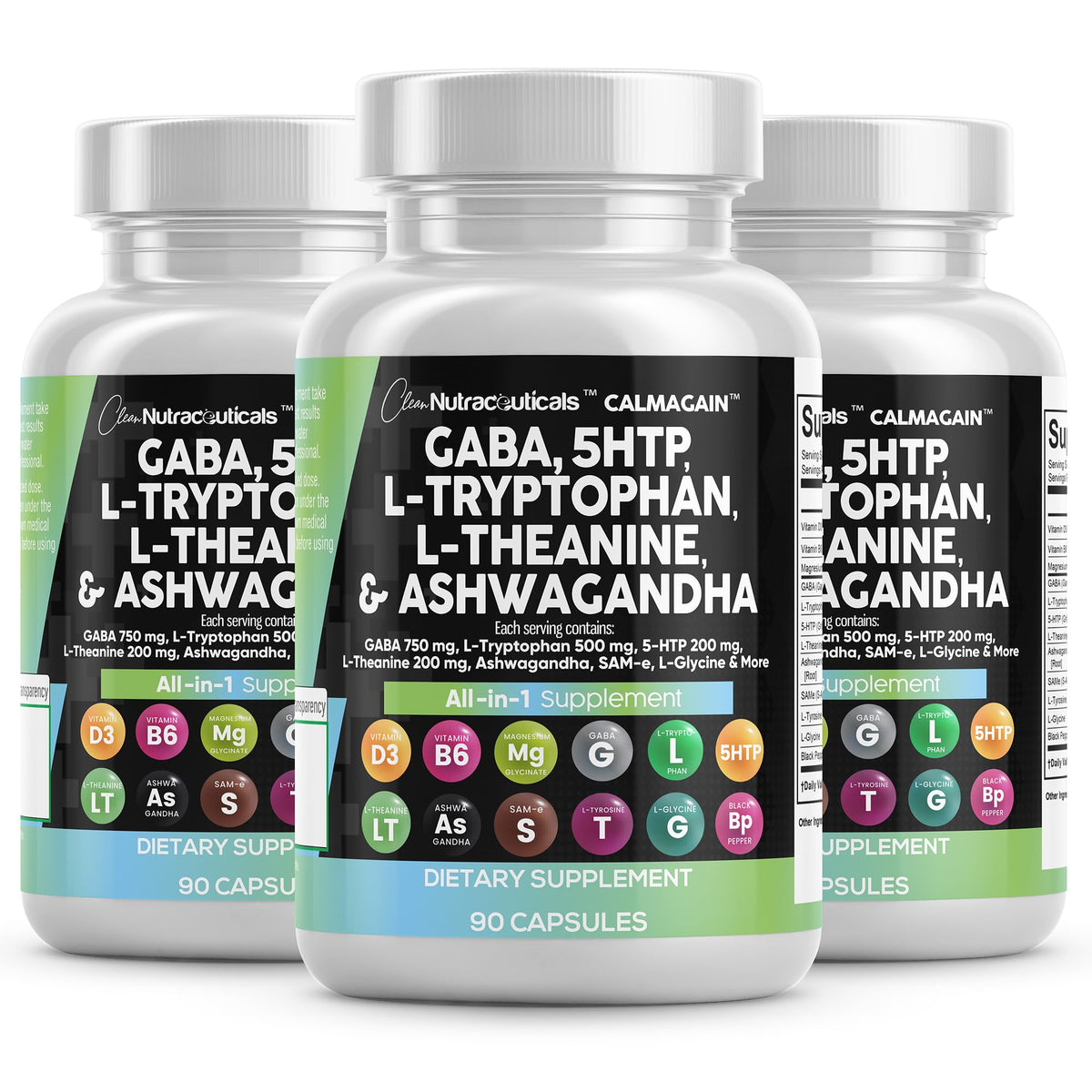 Clean Nutraceuticals GABA 750mg tub label close-up highlighting mood-support blend.