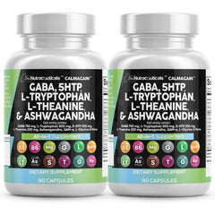 Clean Nutraceuticals GABA L-Theanine Ashwagandha bottle front suggests calm focus for daily wellness.