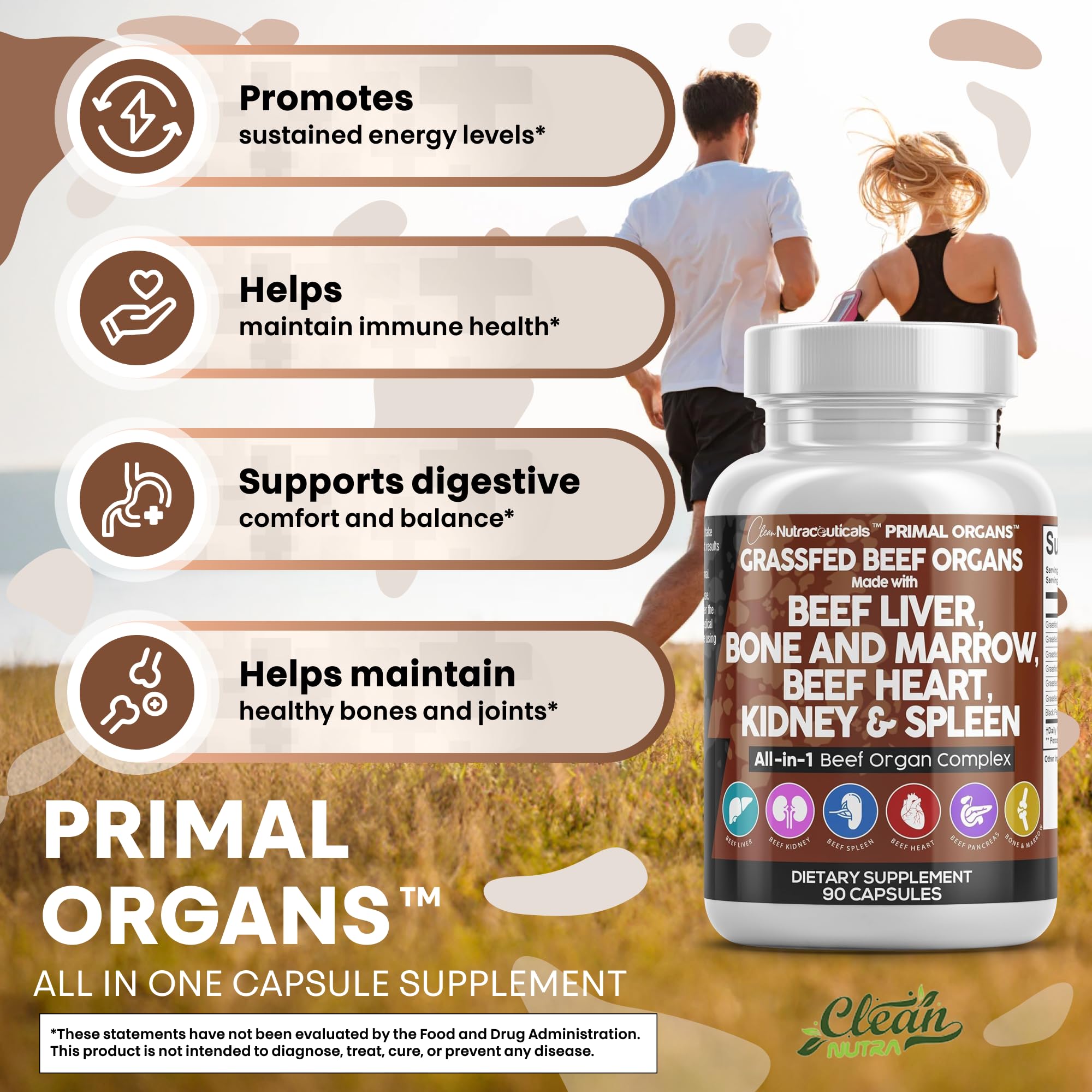 Clean Nutraceuticals grass-fed beef liver capsules bone marrow visual underscores minerals and bone health