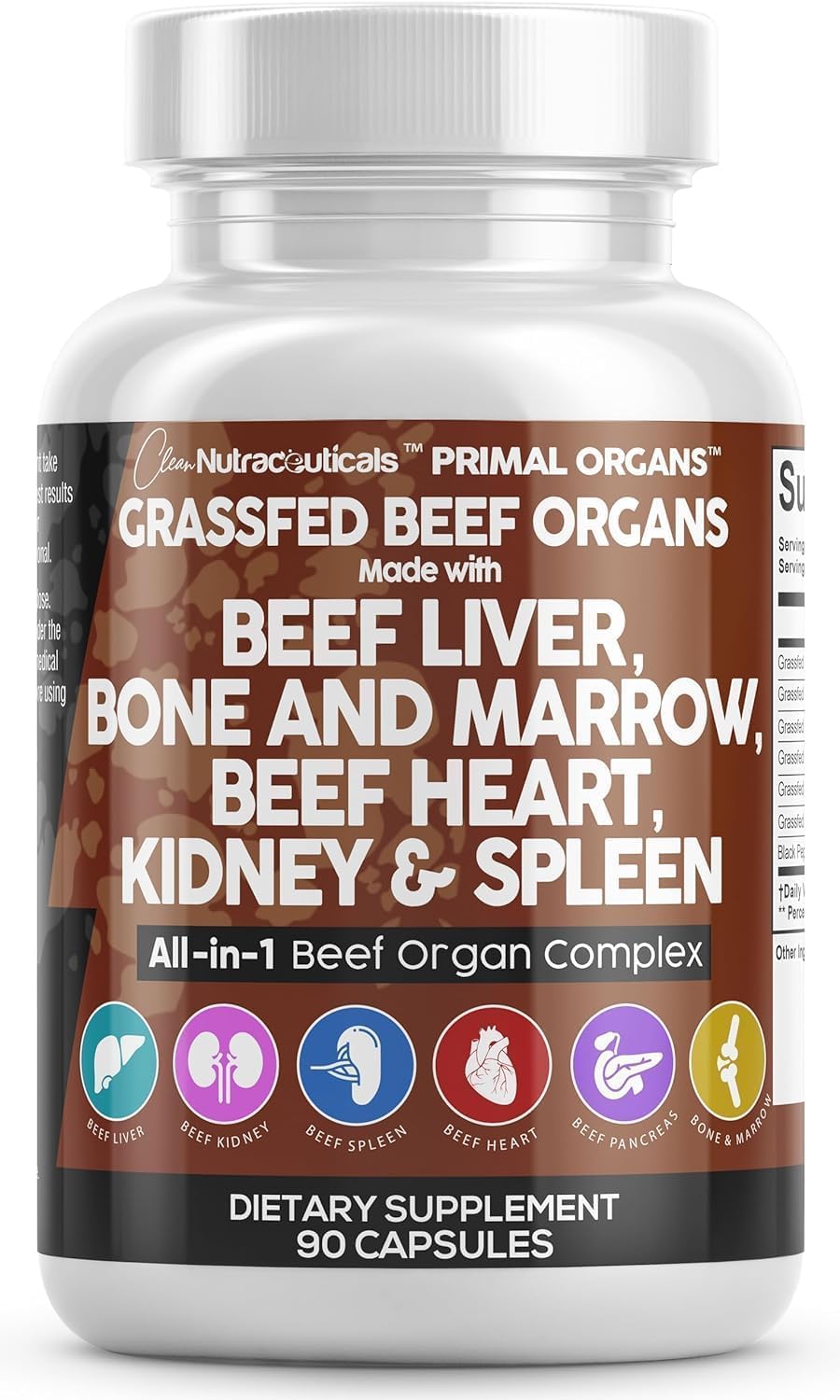 Clean Nutraceuticals grass-fed beef liver capsules desiccated liver view shows full organ blend for daily nutrition