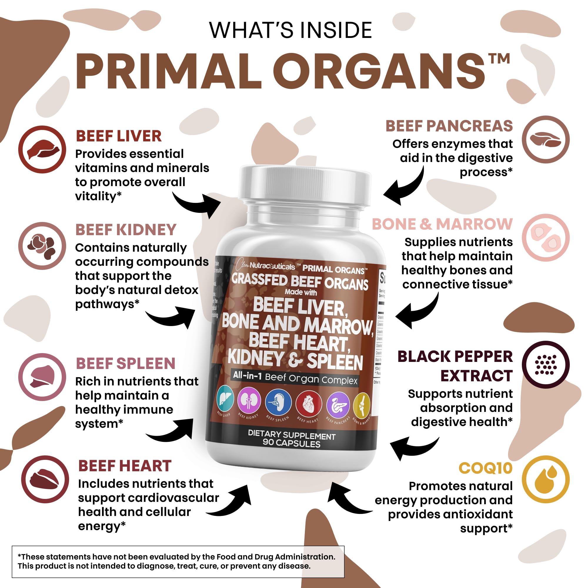 Clean Nutraceuticals grass-fed beef liver capsules spleen visual emphasizes immune-supporting components