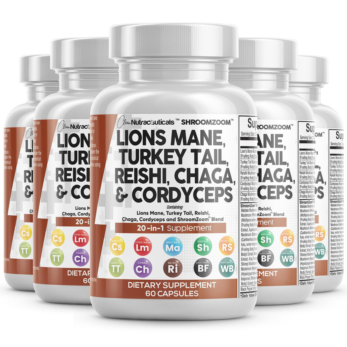 Clean Nutraceuticals Lions Mane 20in1 bottle with ShroomZoom blend suggesting daily focus potential
