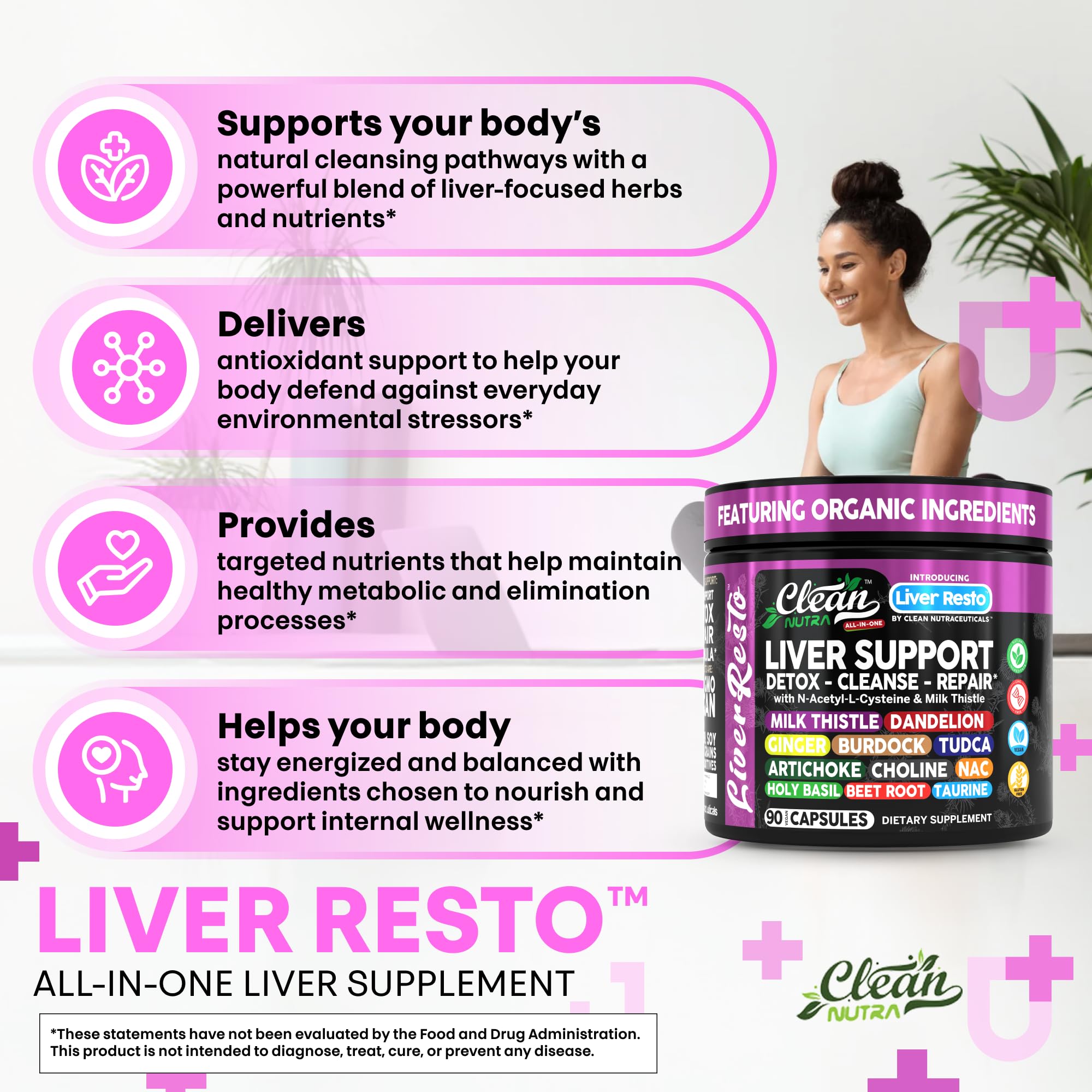 Ingredients scatter of Liver Cleanse showing a multi-ingredient blend