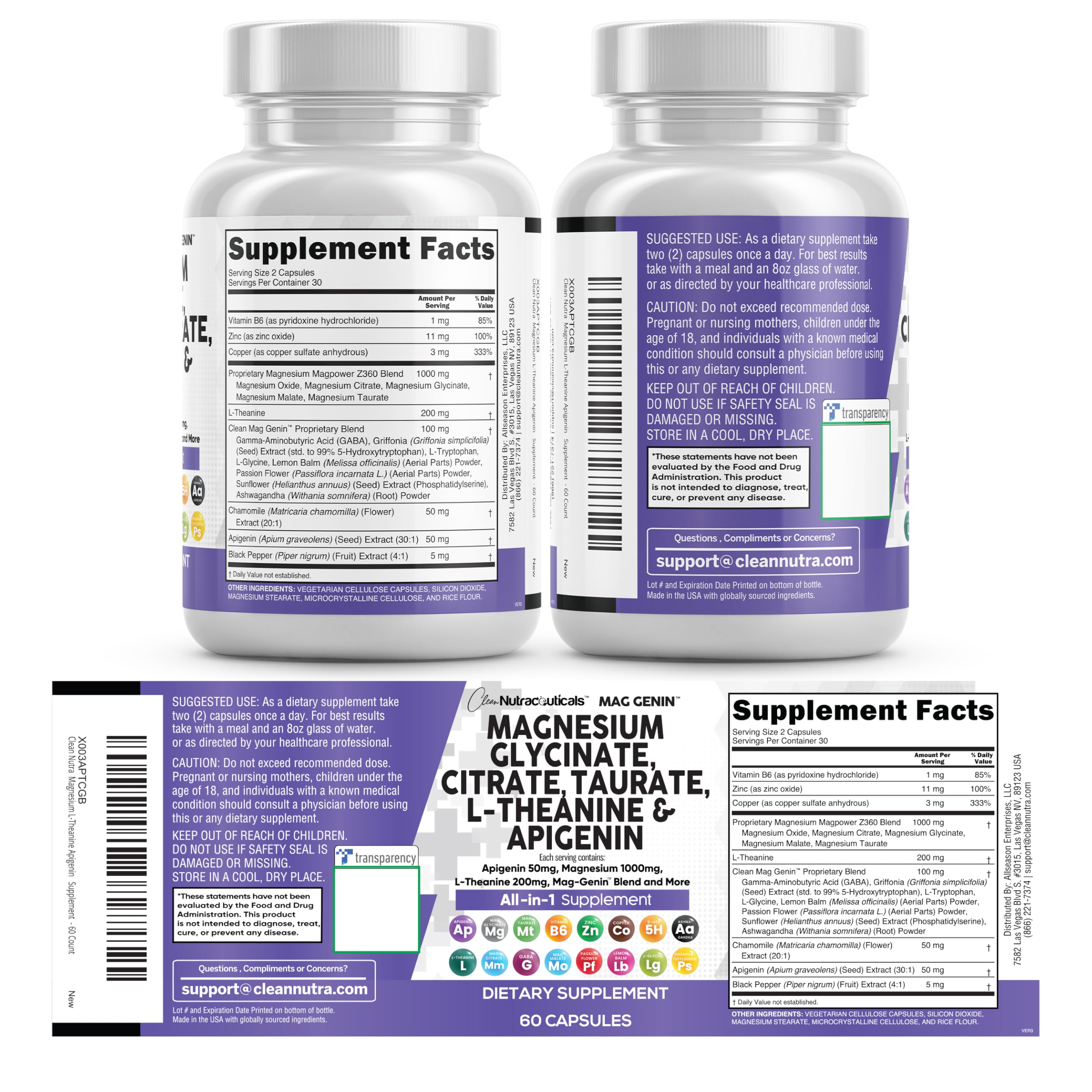 Clean Nutraceuticals Mag Genin 60-count box on shelf for convenient daily use
