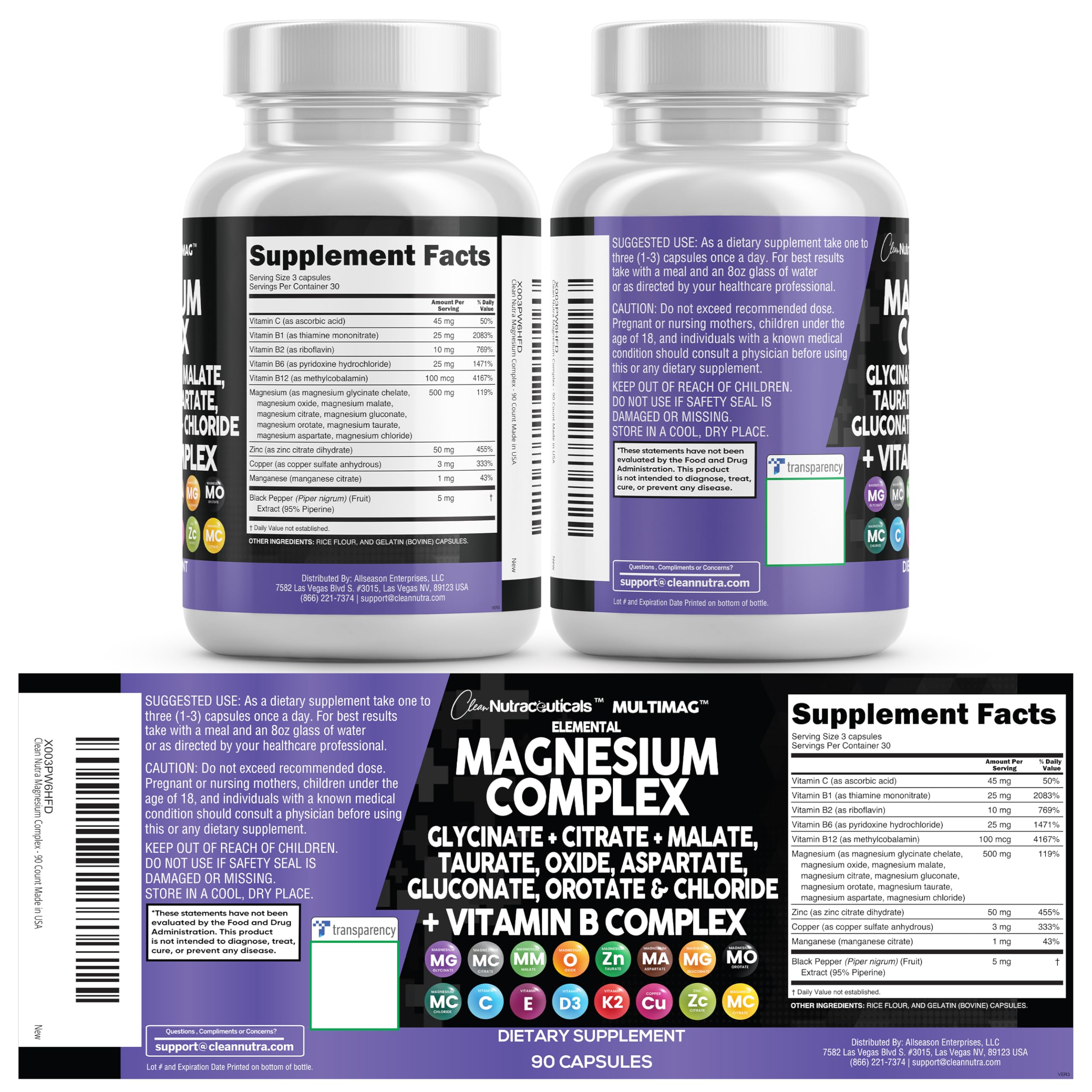 Nutrition facts style card highlights minerals and vitamins included