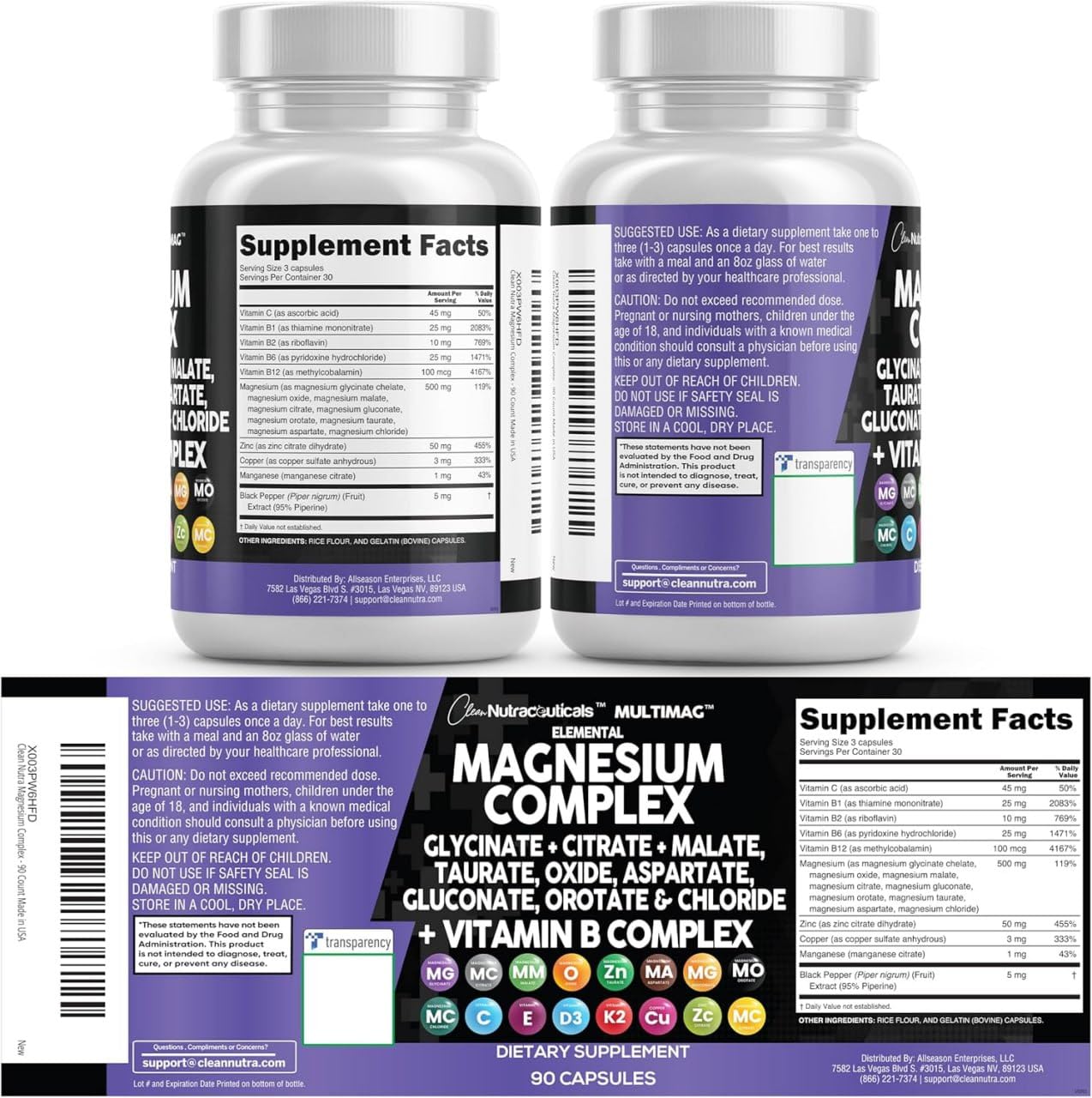 Clean Nutraceuticals MultiMag vitamin B complex and minerals bottle for daily wellness
