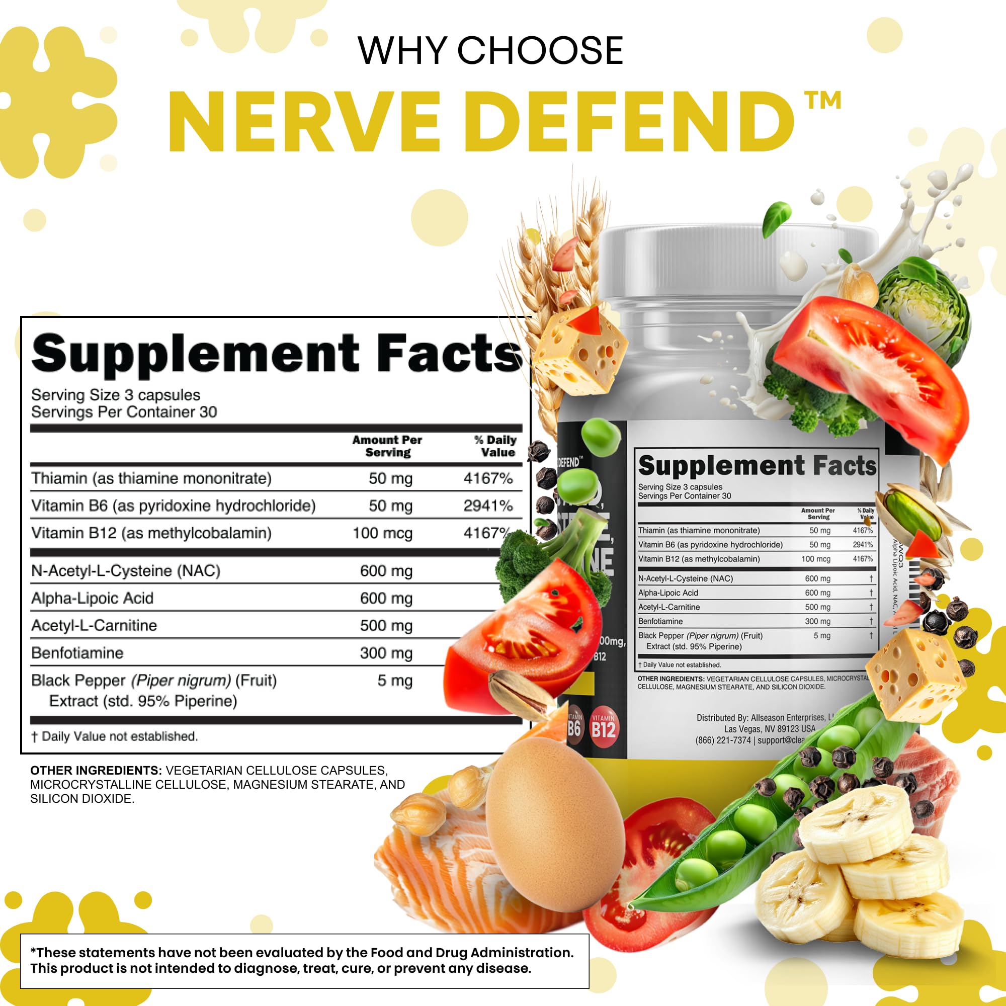 Clean Nutraceuticals Nerve Defend capsules close-up—comprehensive formula.