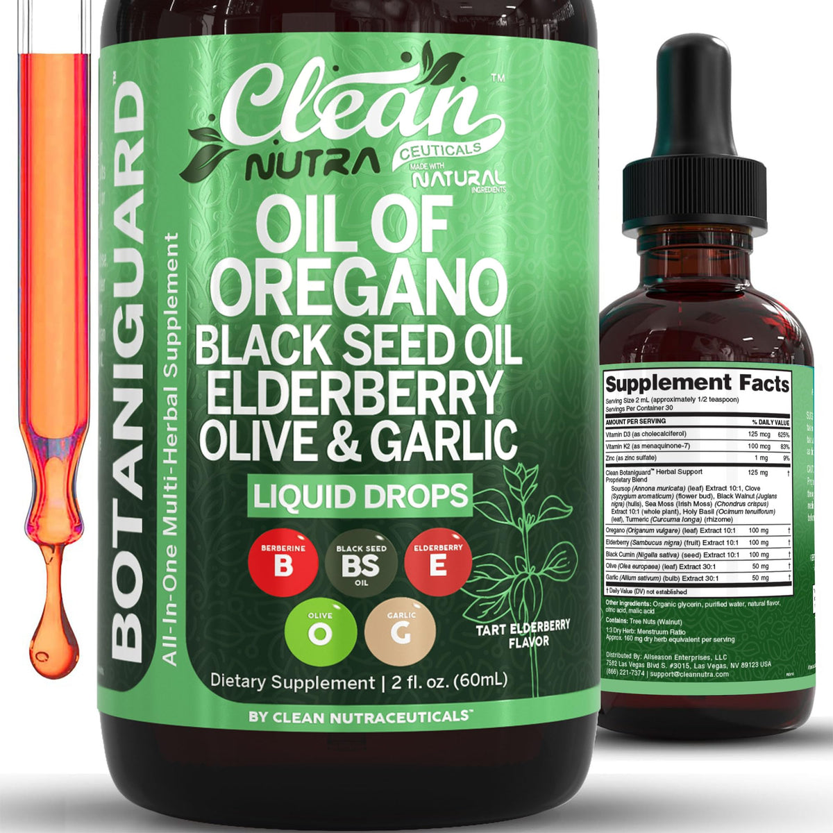 Clean Nutraceuticals Oil of Oregano Bottle – potent 8-in-1 blend for immune support