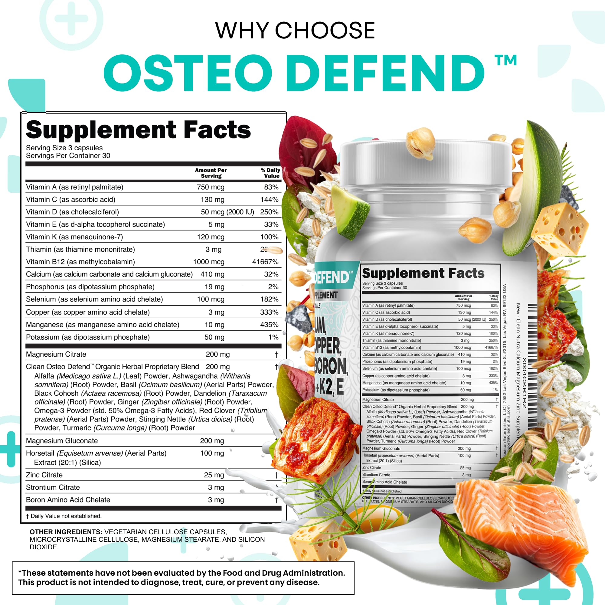 Clean Nutraceuticals Osteo Defend bottle in a kitchen setting for routine use.