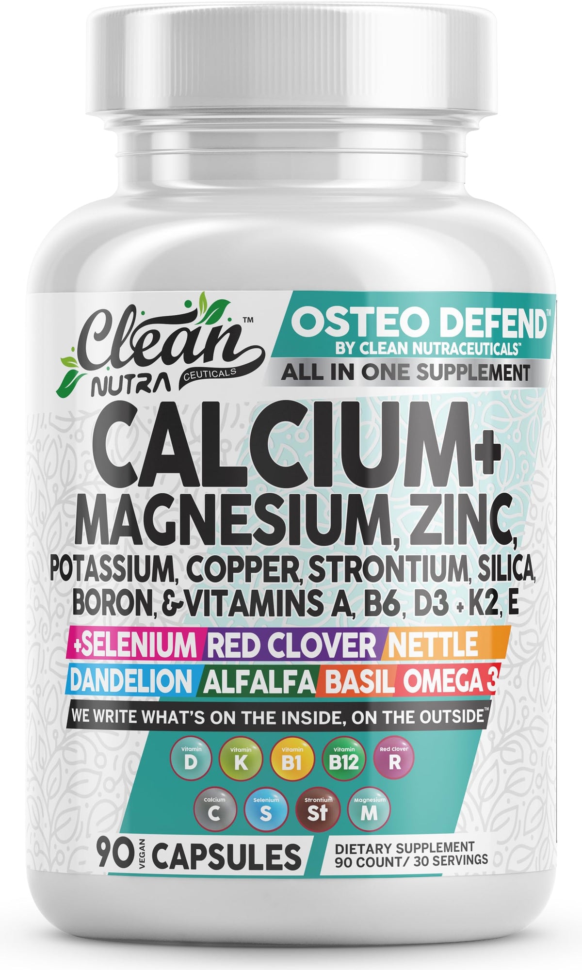 Clean Nutraceuticals Osteo Defend bottle on shelf for daily calcium magnesium zinc support.