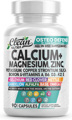 Clean Nutraceuticals Osteo Defend bottle on shelf for daily calcium magnesium zinc support.