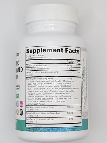 Q Defend label with ingredients list and key benefits.