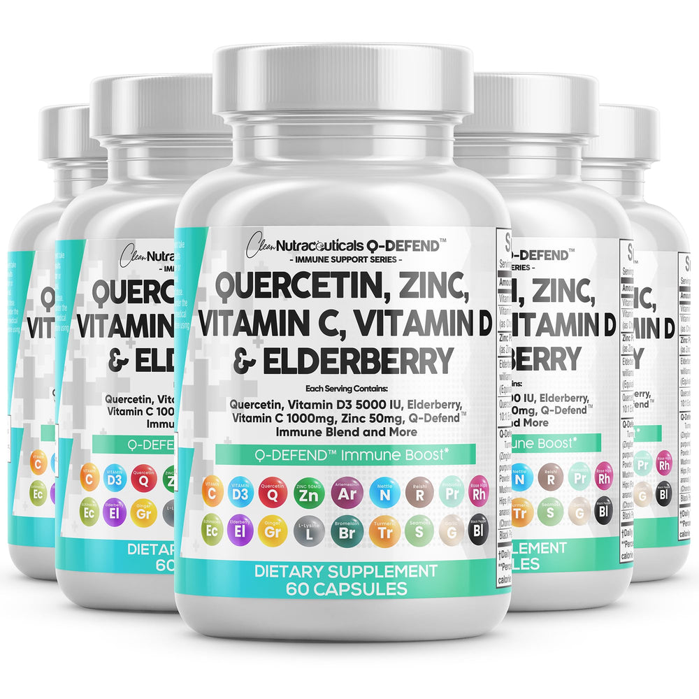 Clean Nutraceuticals Q-Defend immune blend bottle front with multi-ingredient formula
