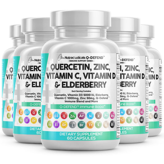 Clean Nutraceuticals Q-Defend immune blend bottle front with multi-ingredient formula