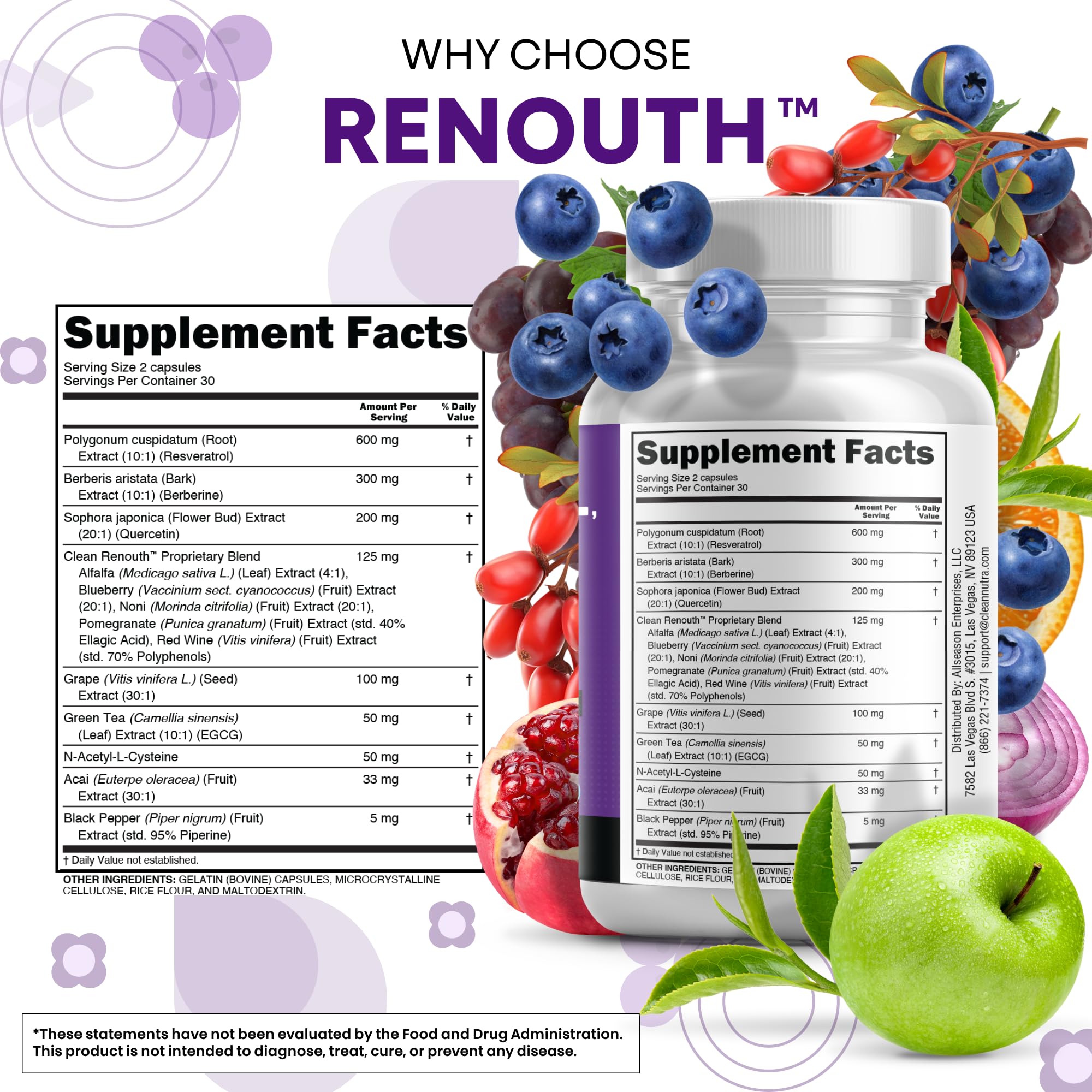 Renouth resveratrol capsule showcasing potent polyphenol blend