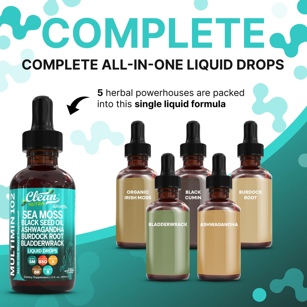 Clean Nutraceuticals Sea Moss Drops pour into water for easy daily use.