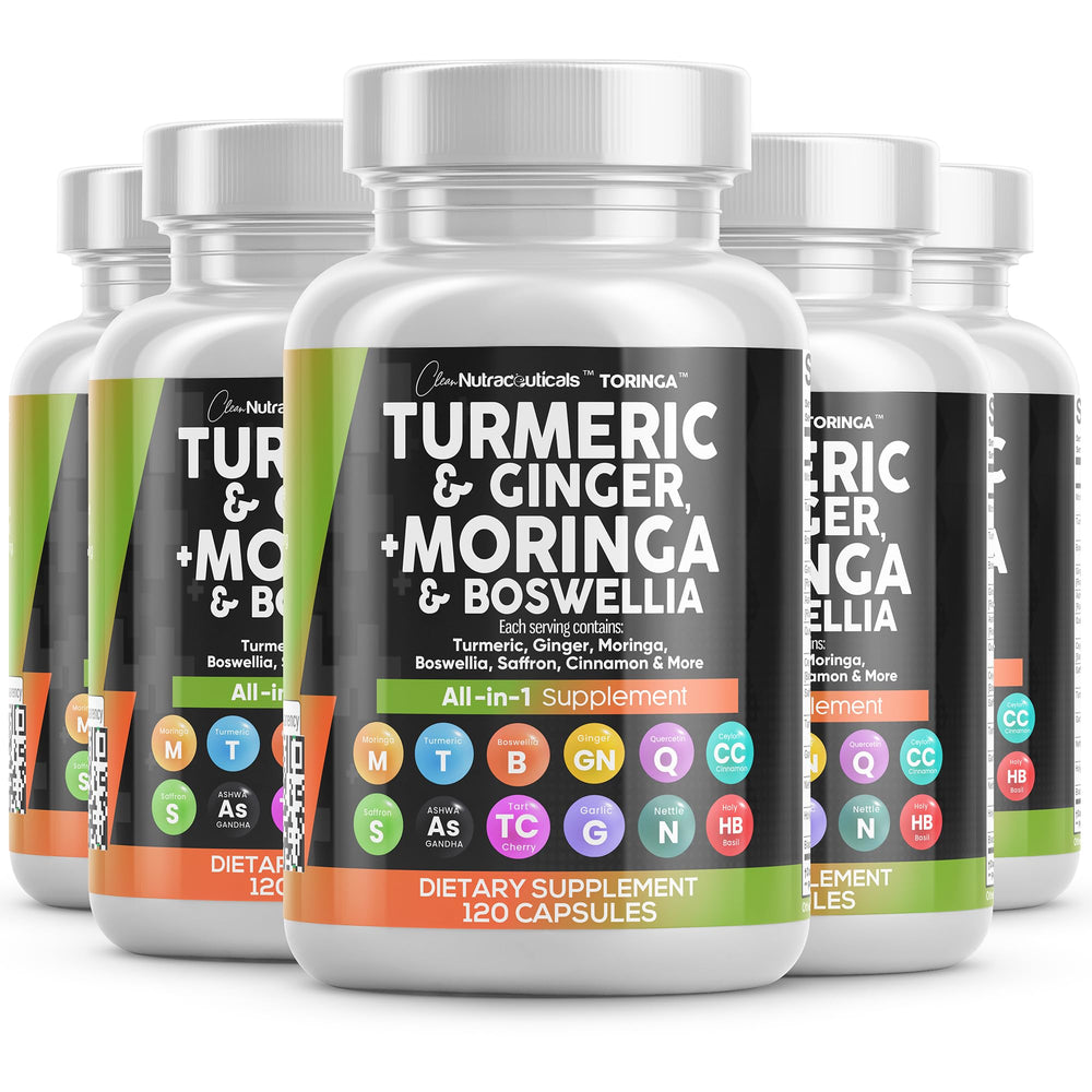 Clean Nutraceuticals Turmeric Moringa bottle visual shows blended capsules for daily wellness