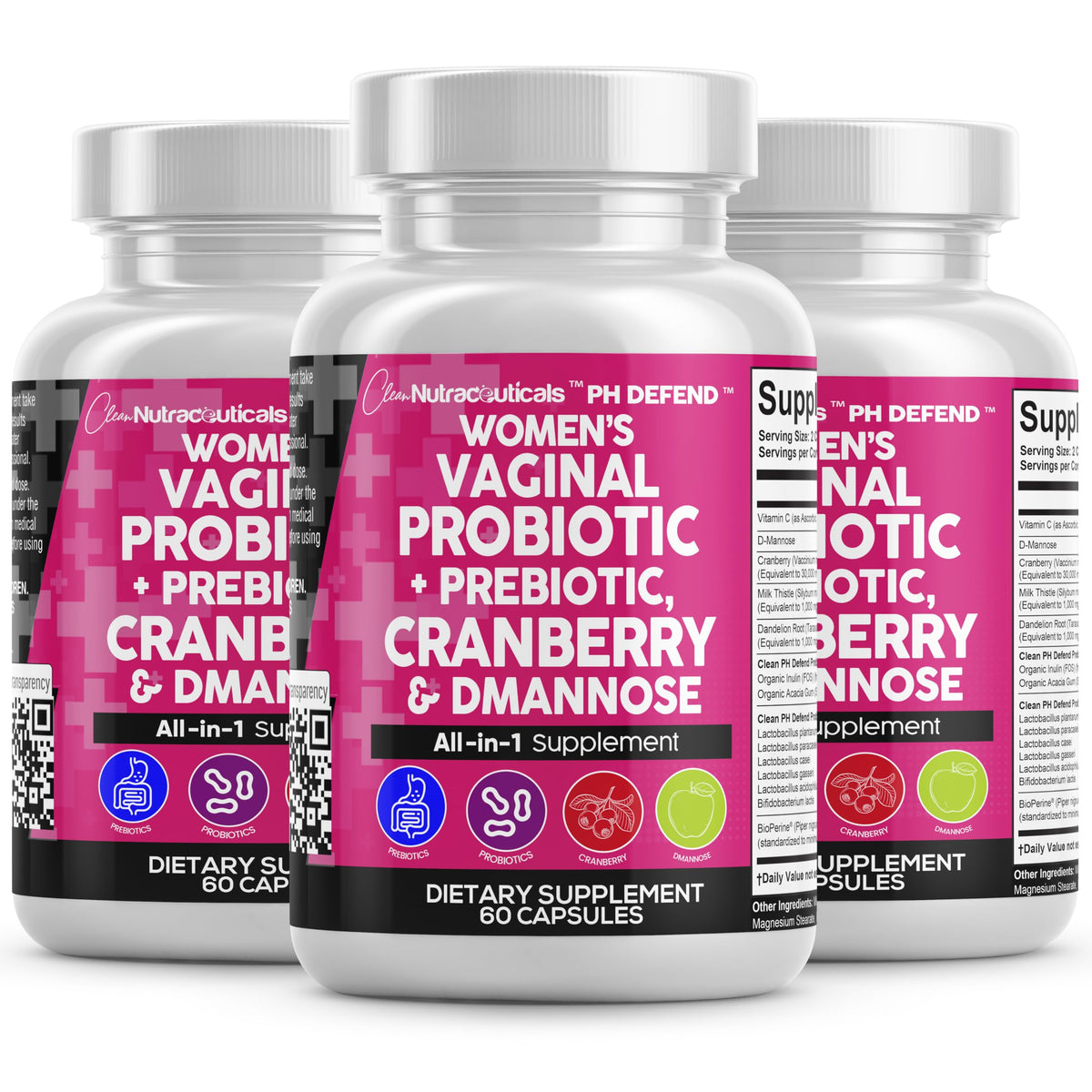 Clean Nutraceuticals vaginal probiotics bottle with daily capsules for balanced vaginal health.