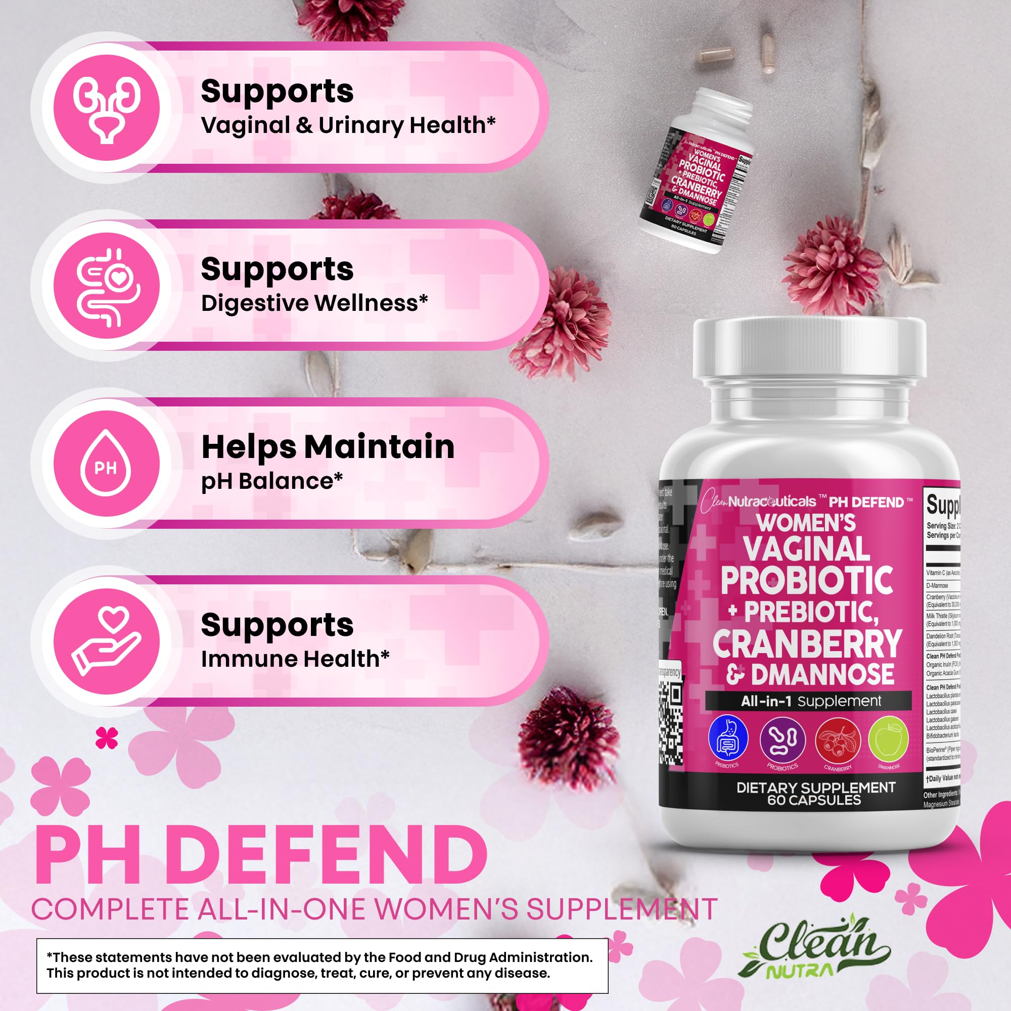 Clean Nutraceuticals vaginal probiotics capsules blister pack for daily use.