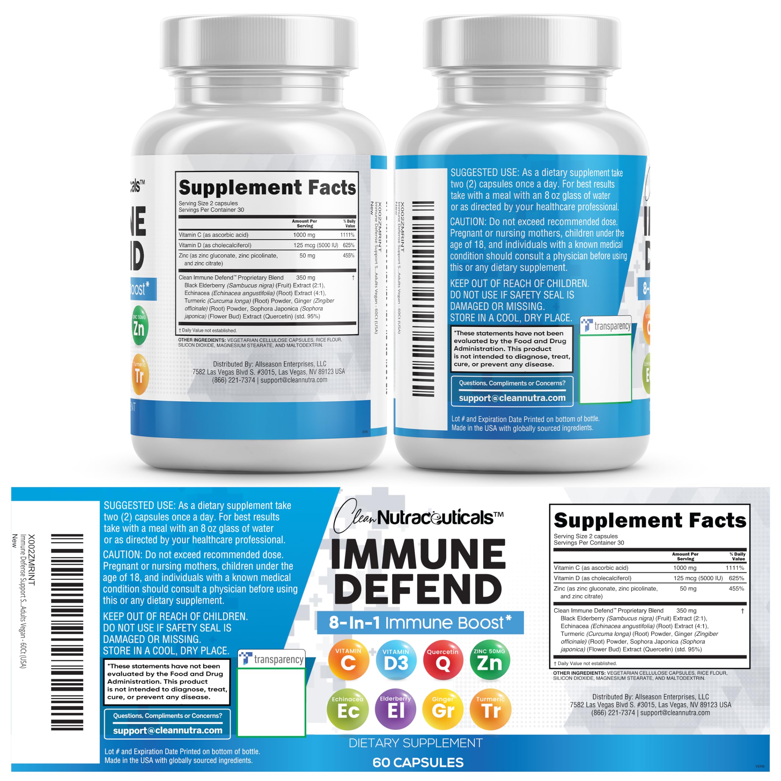 Clean Nutraceuticals Vegan Immune Support label showing 60 capsules.